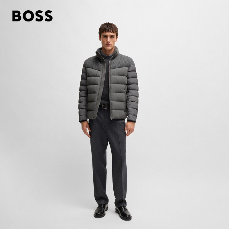 HUGO BOSS雨果博斯男士混合材质休闲棉服外套