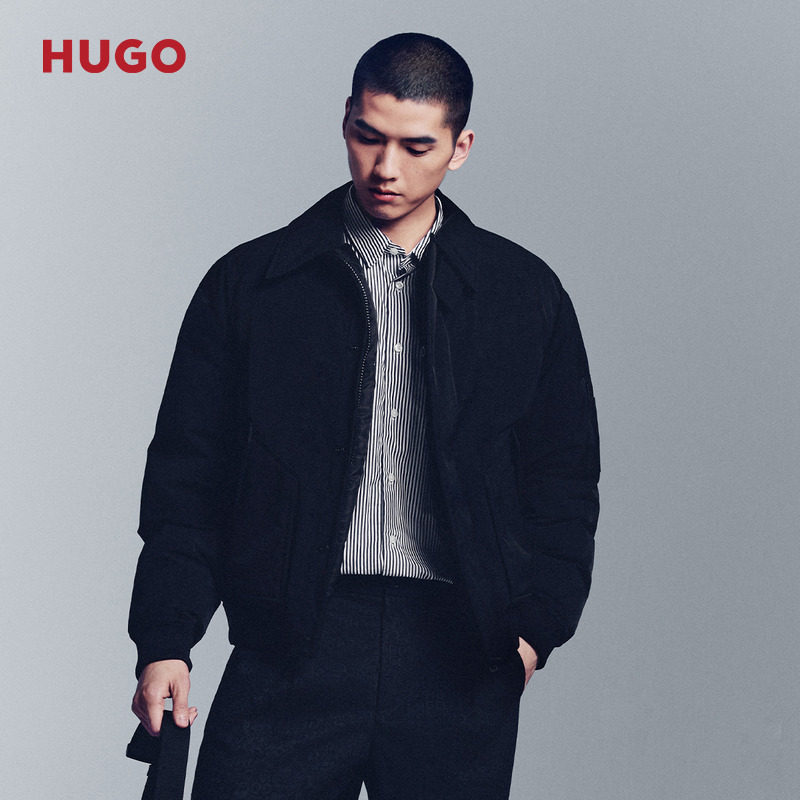 HUGO雨果 男士25年冬季新款常规版型风衣领夹克棉服 - 图0