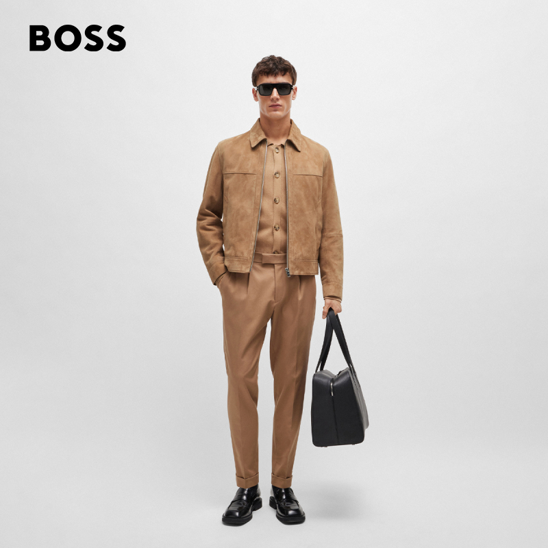 【雅丹老钱风羊皮】BOSS男士常规版型羊皮拉链休闲机车皮衣