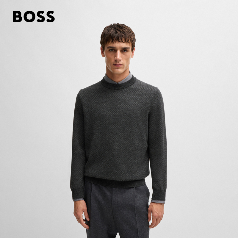 HUGO BOSS雨果博斯男士冬季羊毛和棉质混纺半高领毛衣