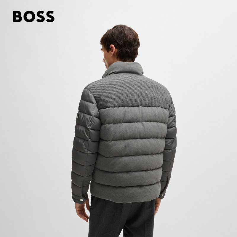 HUGO BOSS雨果博斯男士混合材质休闲棉服外套