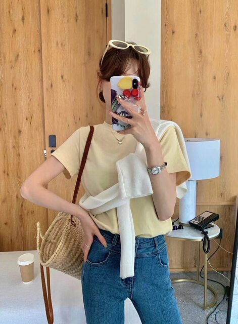 Shoulder Loose Face Mask T Tencel Cotton Women Style Korean Short Sleeve