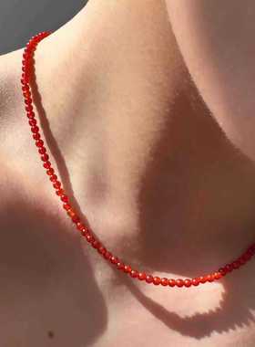 复古红色手工圆球串珠高级百搭