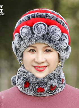 中老年人帽子女士冬季獭兔毛奶奶
