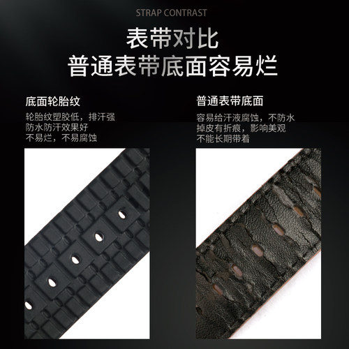 真皮表带硅胶底面防水耐汗橡胶表带代用欧米茄浪琴万国美度天梭男 - 图2