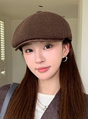 秋冬英伦毛呢报童帽女保暖显脸小