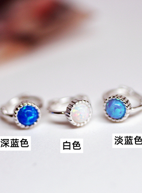 迷你圆形蓝色耳环925银