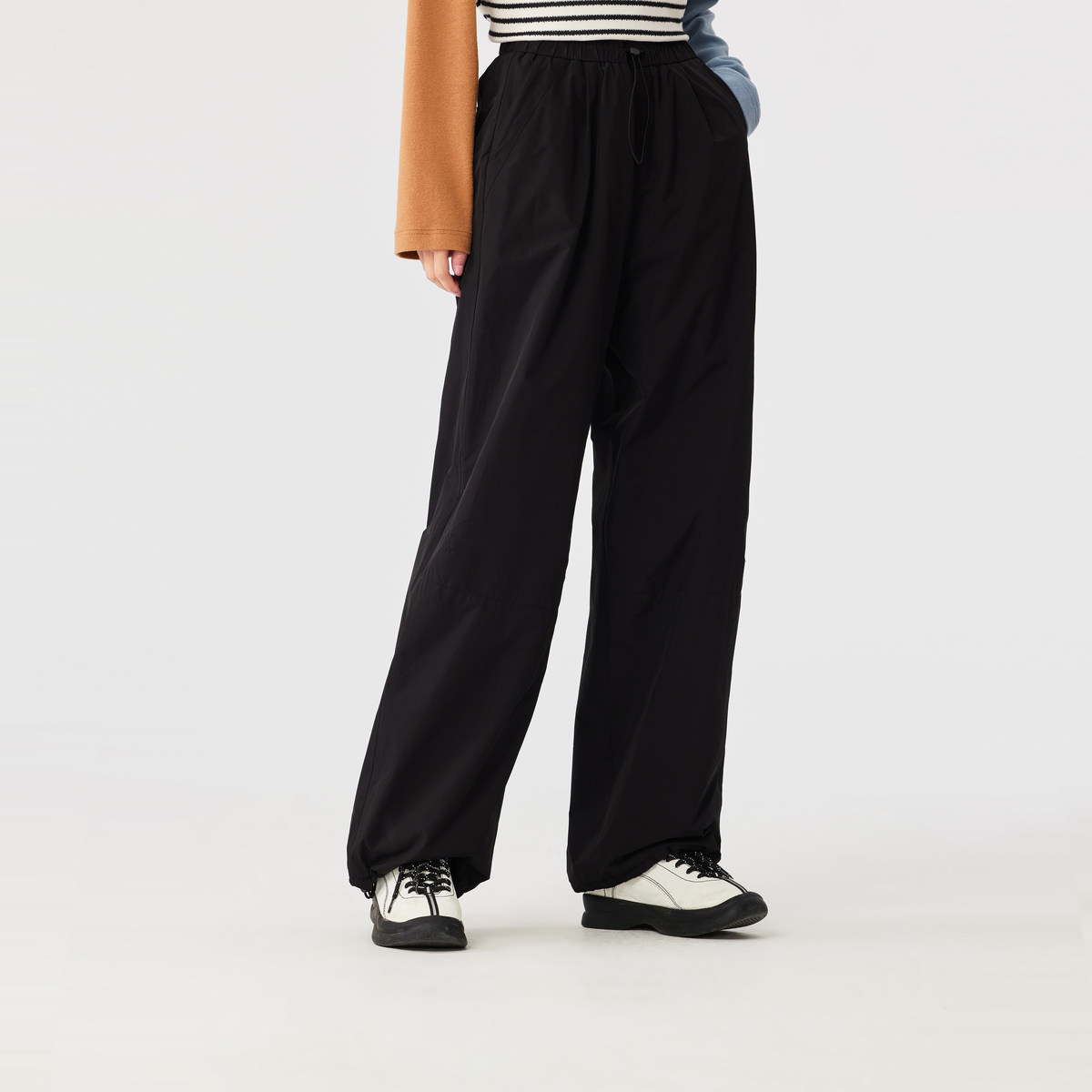 飞鸟和新酒商场同款女装新款系带黑色直筒休闲裤女FZ470142019