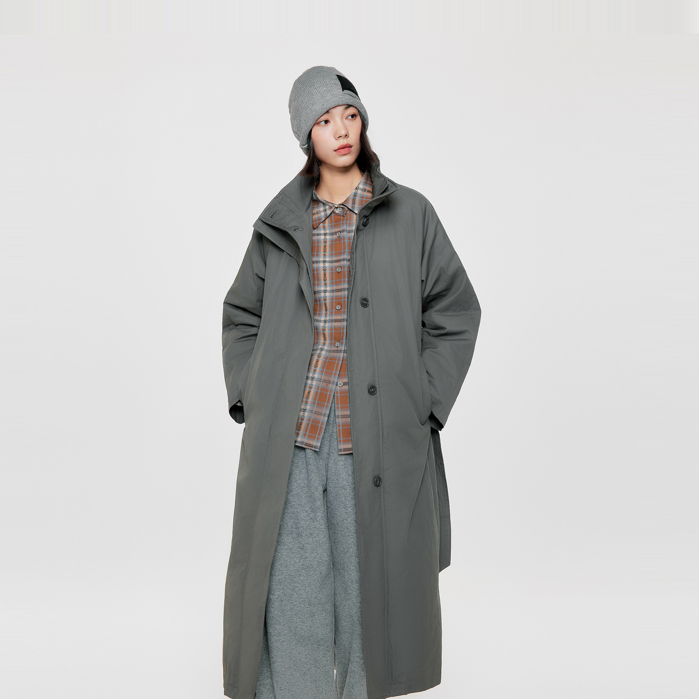 飞鸟和新酒2025冬季新款立领长款防风灰色风衣式保暖羽绒服外套女,淘宝优惠券,粉丝福利购,淘宝优惠卷