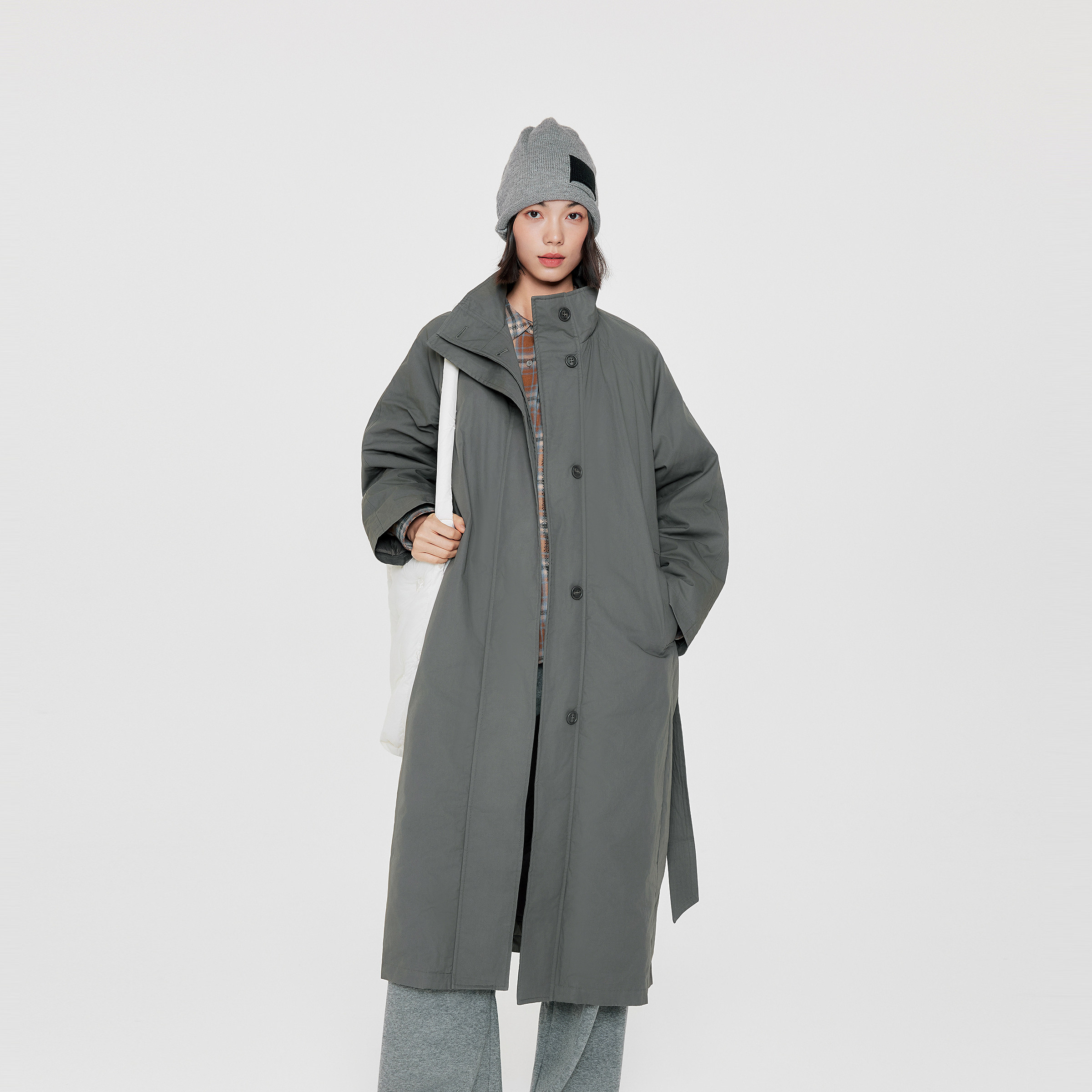 飞鸟和新酒2025冬季新款立领长款防风灰色风衣式保暖羽绒服外套女,淘宝优惠券,粉丝福利购,淘宝优惠卷