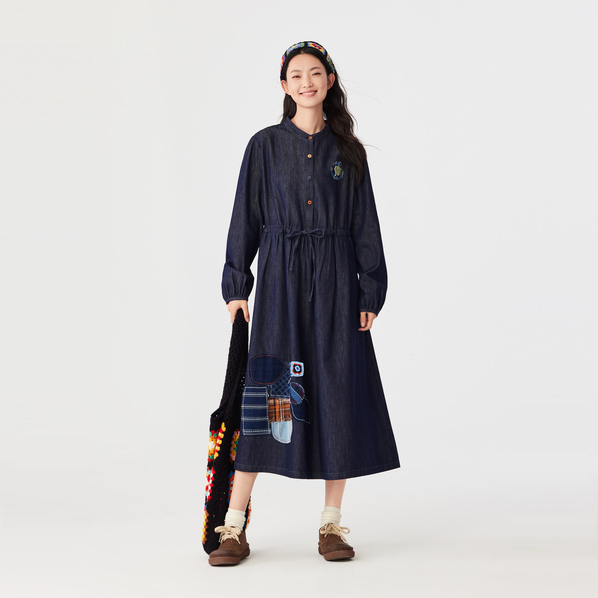 飞鸟和新酒商场同款女装新款中长款宽松牛仔连衣裙FJ470183010