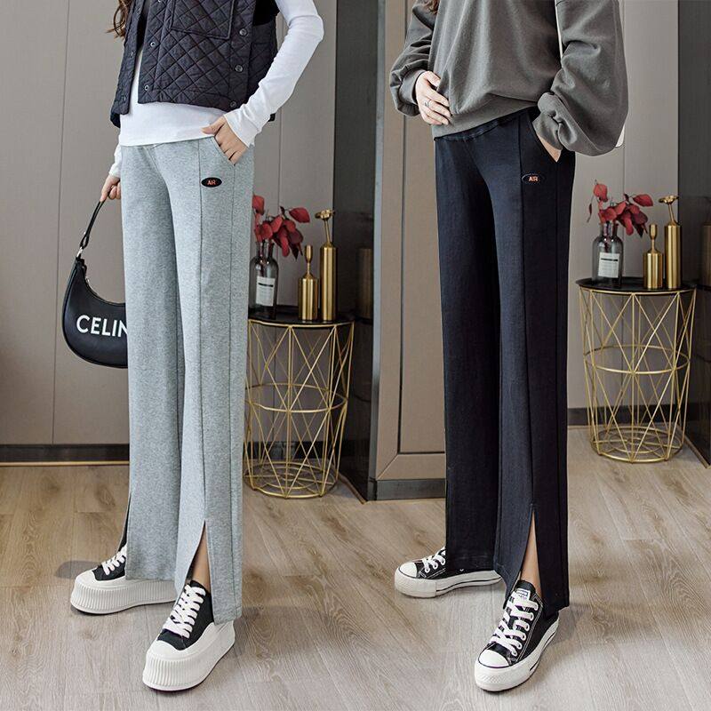 新款孕妇裤春秋季开叉阔腿裤休闲裤 粉红仔仔孕妇阔腿裤