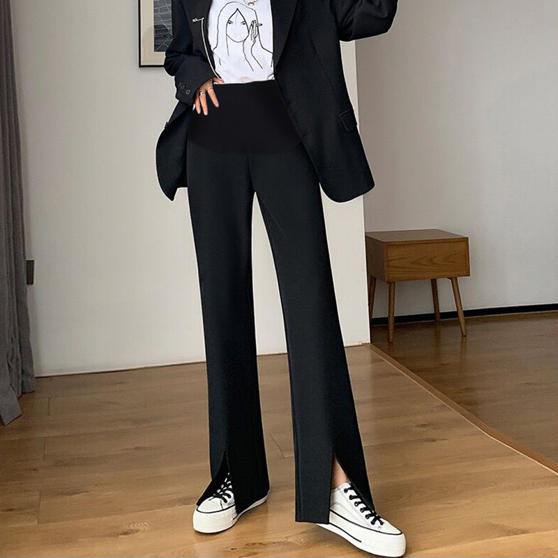 孕妇春秋款黑色新款托腹白色阔腿裤 粉红仔仔孕妇阔腿裤