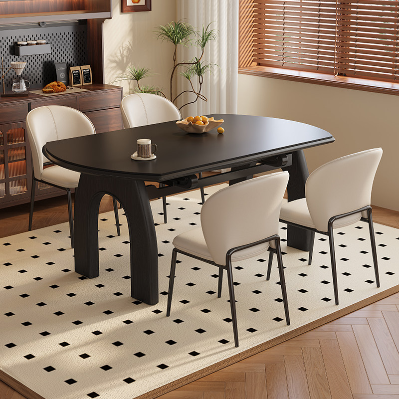 法式现代轻奢岩板全托餐桌椅组合方圆两用形可伸缩小户型家用饭桌,淘宝优惠券,粉丝福利购,淘宝优惠卷