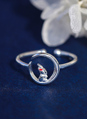 纯银月亮文艺风指环关节戒子