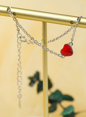 红色甜美风银饰品爱心手链