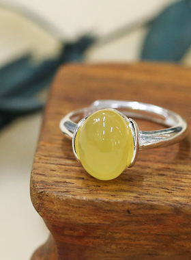 日韩高级感纯银黄S925玉髓戒指