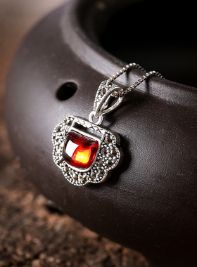 s925纯银石榴石长命富贵女高级感