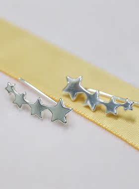 s925银星星耳排耳钉女简约五角星森系小清新耳环甜美冷淡风银饰品
