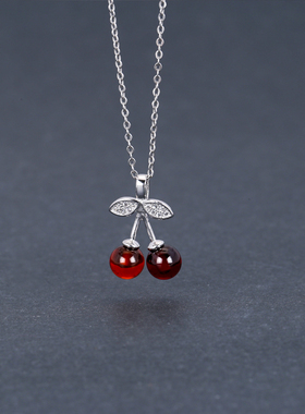s925纯银樱桃项链红色水果甜美