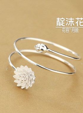 s925银莲花复古风气质手镯