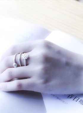 纯银花朵甜美风食指饰品尾戒