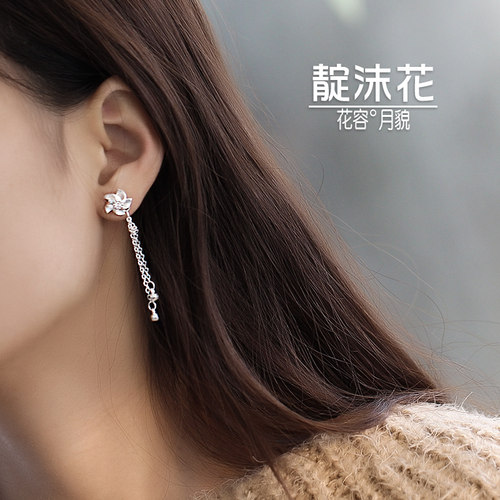 S925纯银风车耳坠长款锆石吊坠耳钉文艺耳环精致花朵耳链耳饰品女 - 图0