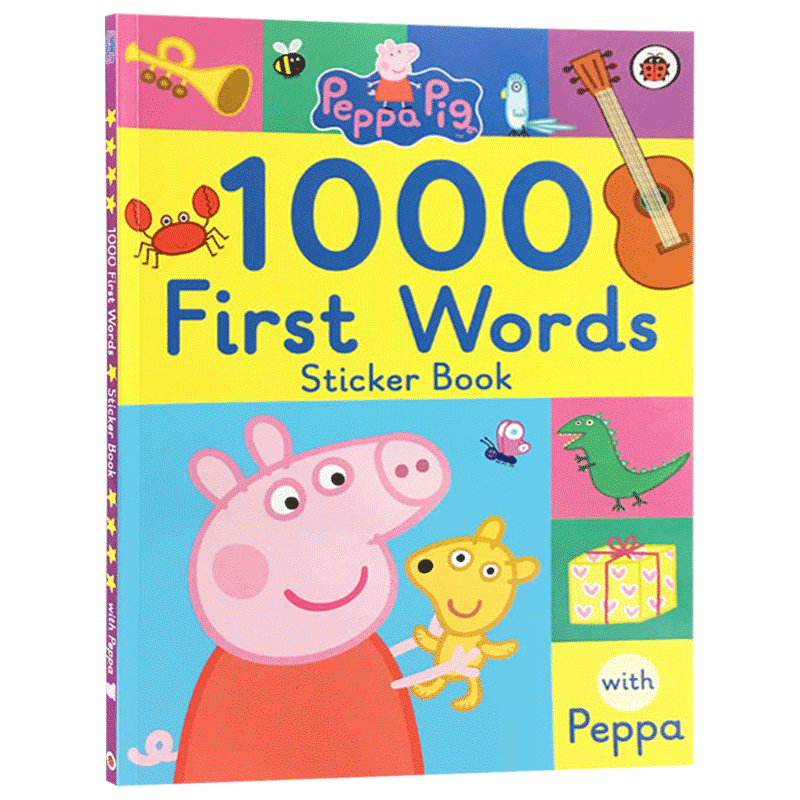 小猪佩奇1000单词趣味贴纸游戏书英文原版 Peppa Pig 1000 First Words Sticker Book佩佩粉红猪小妹英语入门启蒙初级亲子互动-图3