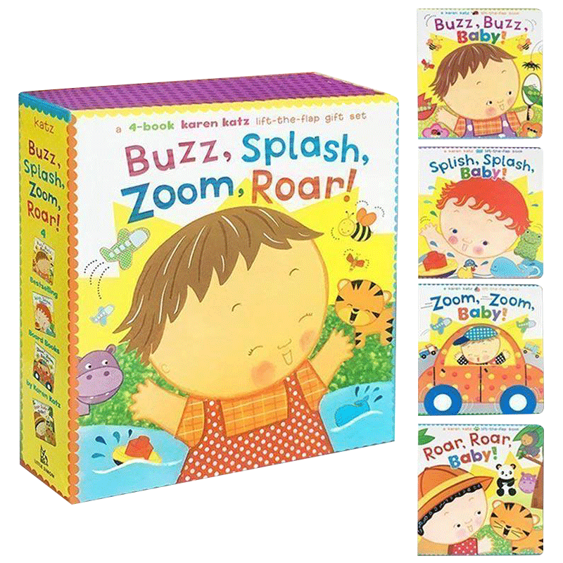 动物之声 英文原版绘本 Buzz Splash Zoom Roar 卡伦卡茨 Karen Katz 纸板翻翻书 幼儿英语启蒙图画故事书 英文版进口原版书籍
