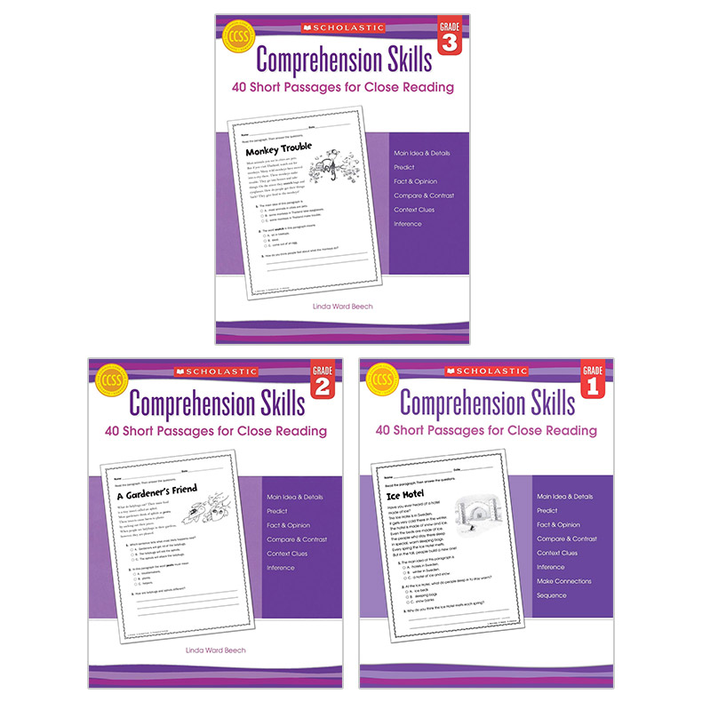 英文原版 Comprehension Skills 40 Short Passages for Close Reading 学乐阅读理解技巧1-3年级 3册 英文版 进口英语原版书籍