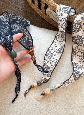 复古腰果花丝巾项链女高级感