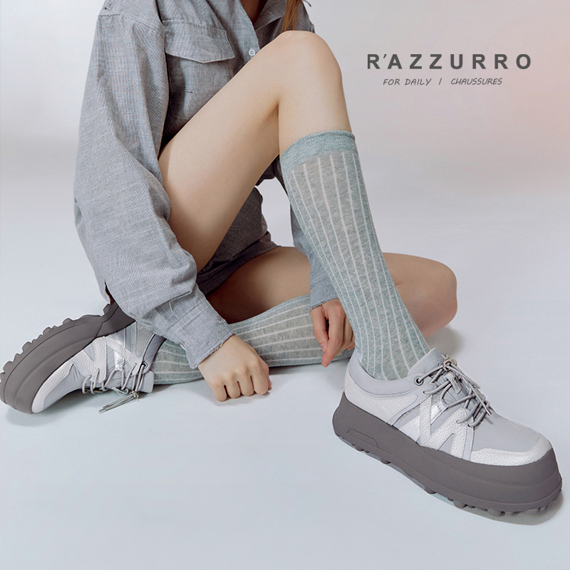 R'AZZURRO 厚底面包鞋舒适脚感时尚休闲鞋运动女鞋24早春新款 - 图0