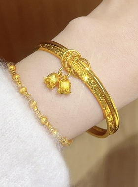 金店同款沙金铃兰花碎冰冰双环手镯亮面素圈碎金镯子精致送女友礼