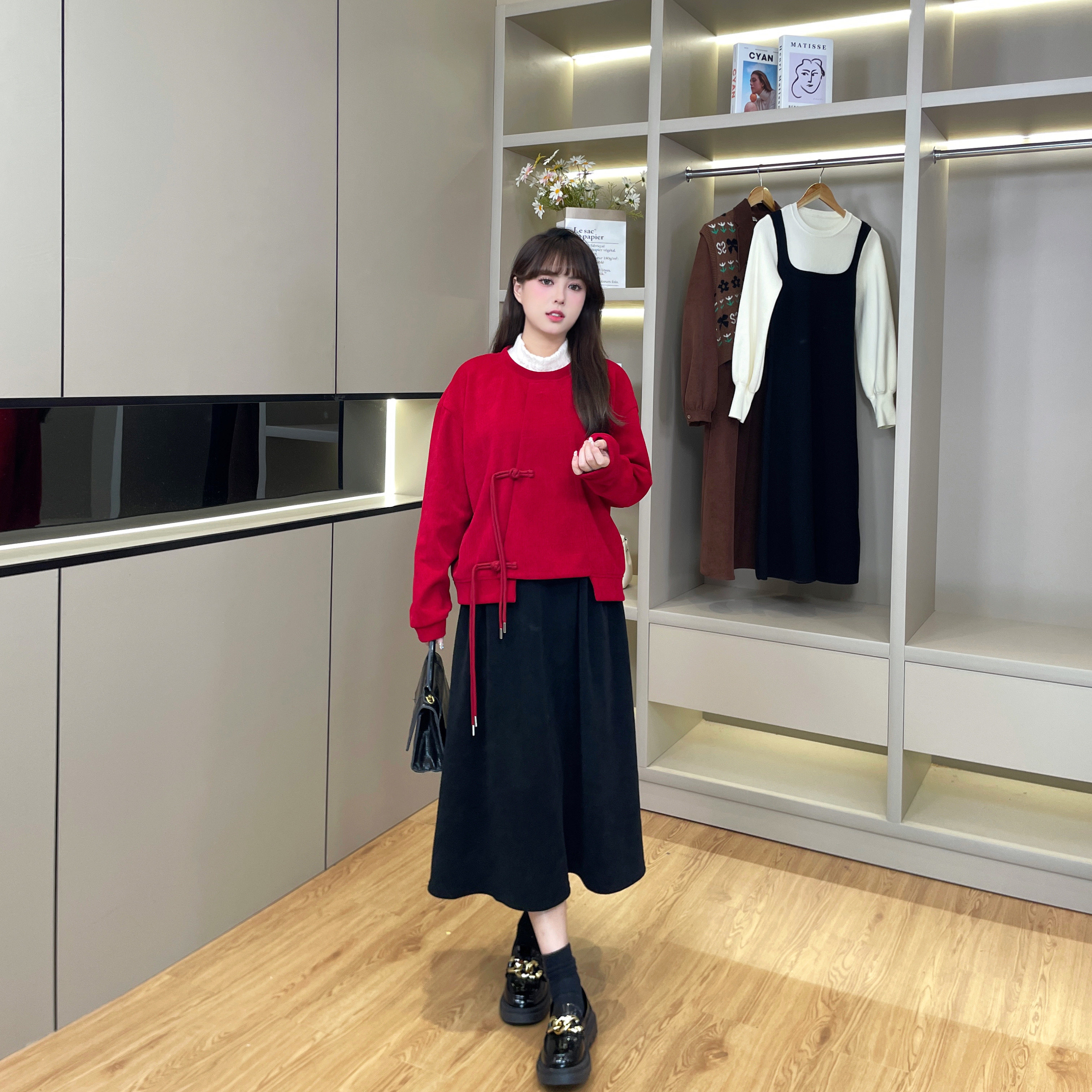 慕翎大码女装胖mm国风盘扣假两件卫衣女宽松显瘦上衣半身裙套装,淘宝优惠券,粉丝福利购,淘宝优惠卷