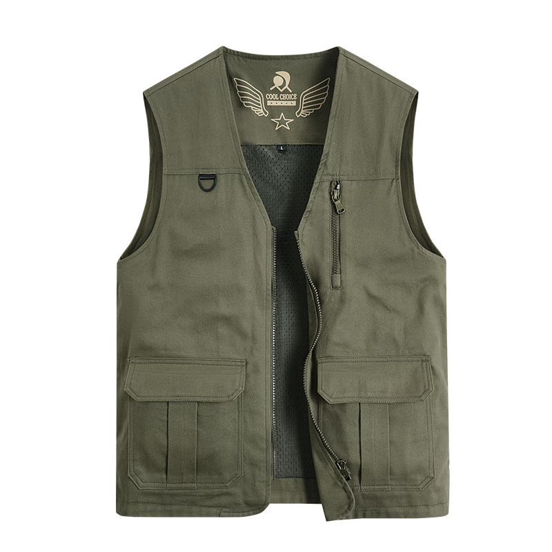 纯棉工装马甲男春秋季多口袋户外钓鱼摄影马夹宽松大码中老年背心,淘宝优惠券,粉丝福利购,淘宝优惠卷