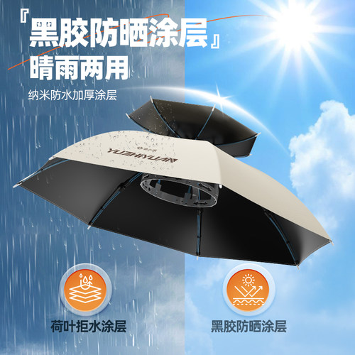 渔之源头戴式伞帽徒步专用户外加大遮阳骑行爬山头戴防晒防雨伞帽 - 图1