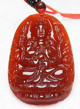 红玛瑙千手观音生肖鼠吊坠