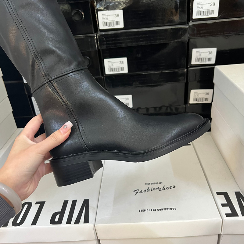 西班牙轻奢ZA原单出口圆头粗跟侧拉链过膝长靴女冬季,淘宝优惠券,粉丝福利购,淘宝优惠卷