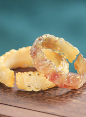 纯手工精雕枫叶手镯天然羊角镯送女友礼物女款手环雕刻镯子