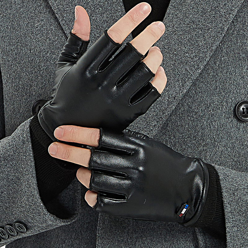 男士加绒保暖半指手套秋冬户外防水半截开车防滑机车皮骑车女露指,淘宝优惠券,粉丝福利购,淘宝优惠卷