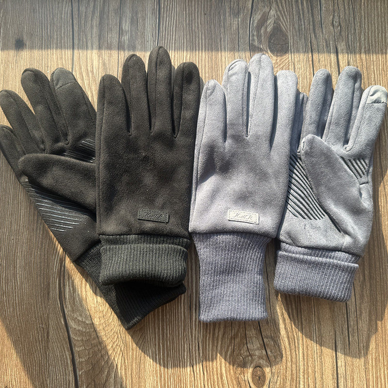 秋冬季保暖手套麂皮绒男士触屏司机开车户外骑车女款加绒防滑全指