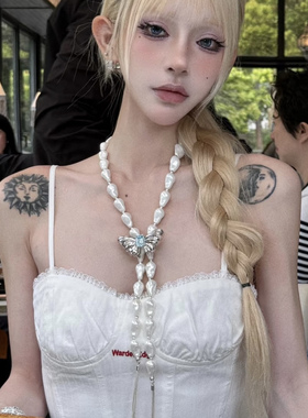 CHERIENIU新款蝴蝶可调节玻璃珍珠项链