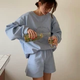 Толстовка с буквами, приталенный комплект, в корейском стиле, с вышивкой, широкая цветовая палитра, оверсайз, высокая талия