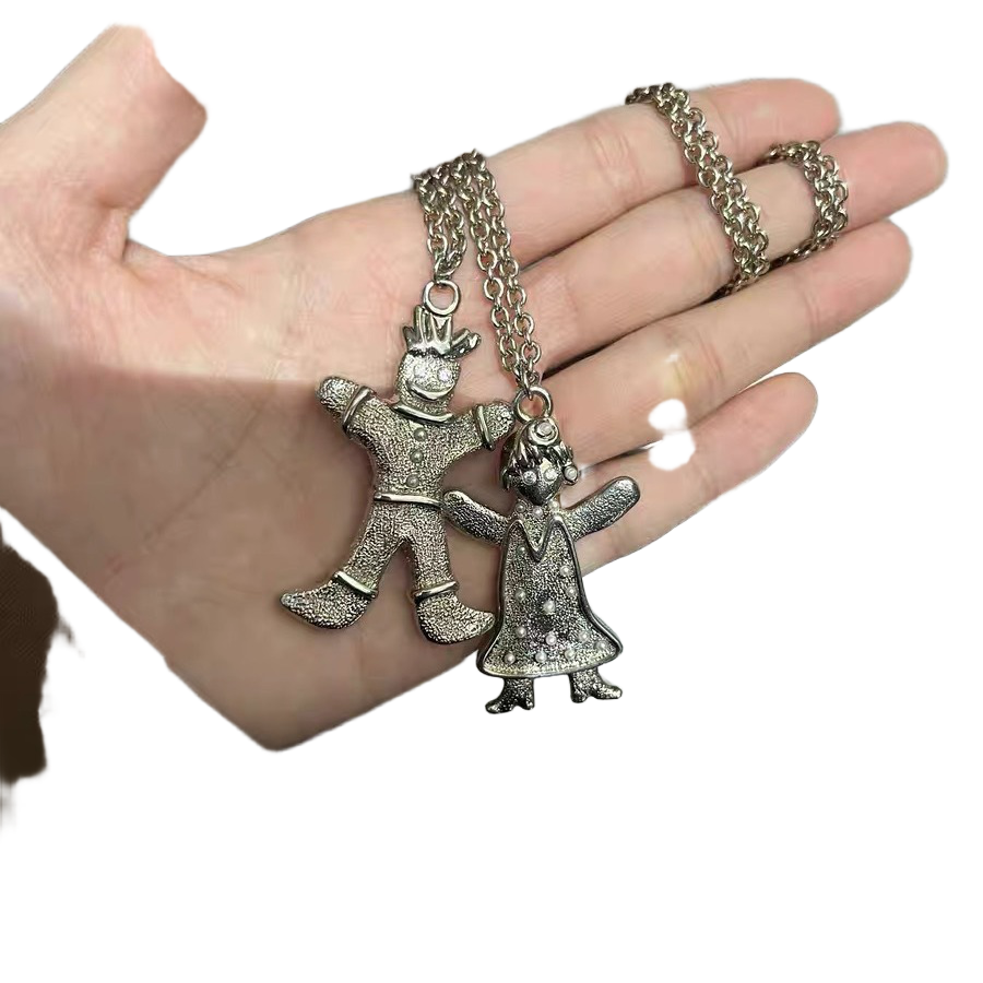 欧美饰品可爱姜饼人一家同款复古肌理珍珠水钻饰品吊坠项链毛衣链,淘宝优惠券,粉丝福利购,淘宝优惠卷