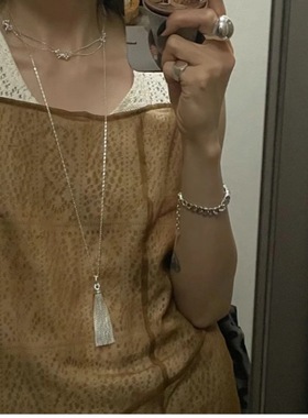 简约银色链条流苏长款毛衣链