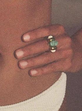 法国复古天然蓝色石戒指