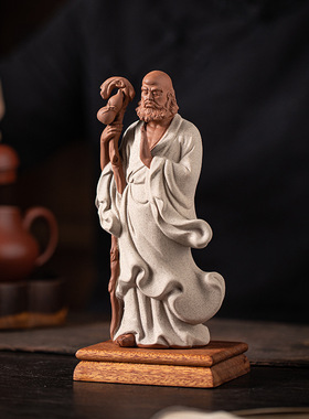 禅意陶瓷达摩祖师雕塑像人物桌面摆件茶宠客厅茶室博古架摆设装饰
