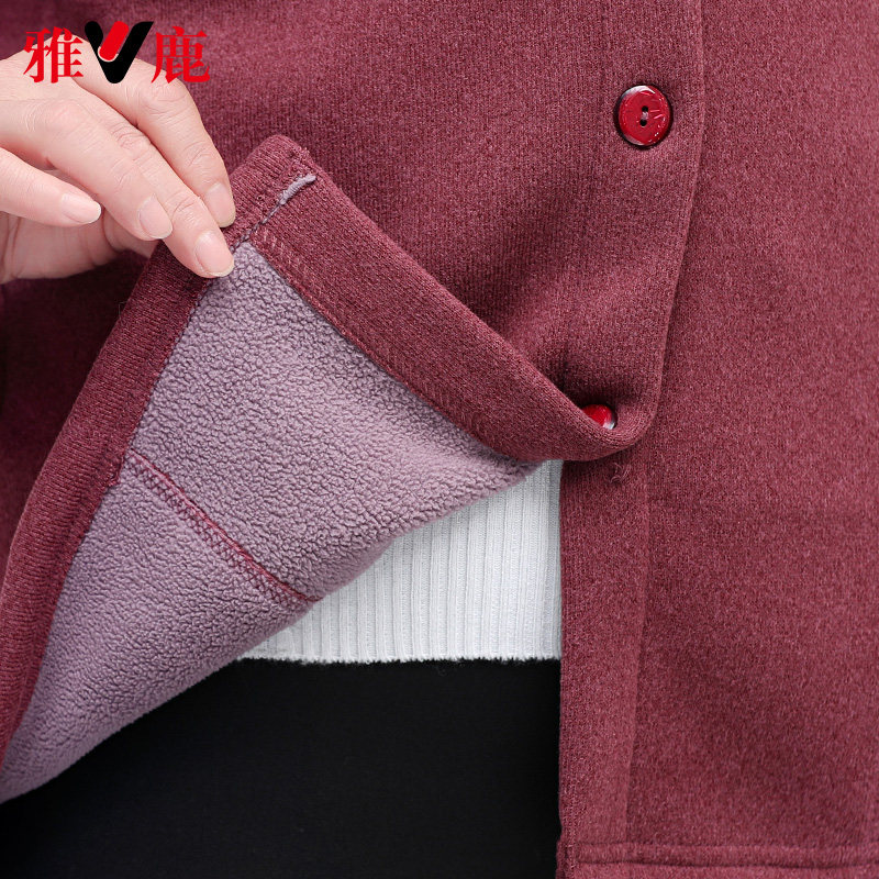 雅鹿中老年保暖开衫妈妈加绒保暖衣 龙俊祥服饰保暖上装