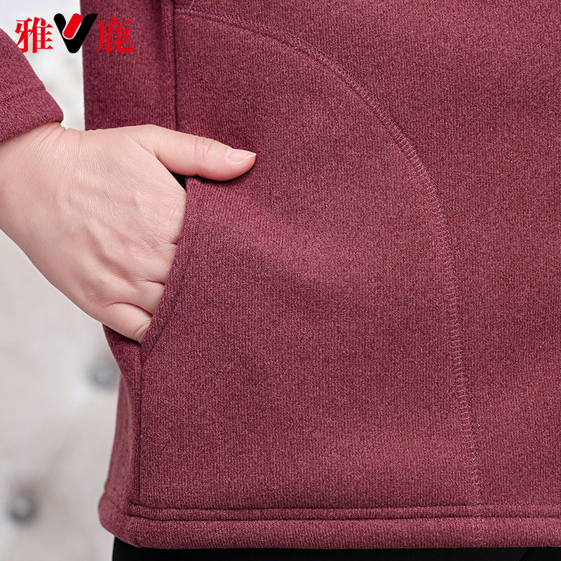 雅鹿中老年保暖开衫妈妈加绒保暖衣 龙俊祥服饰保暖上装
