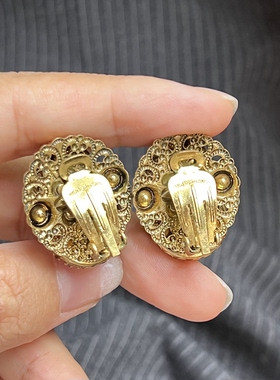中古vintage 西德宫廷风复古粉云纹琉璃耳夹